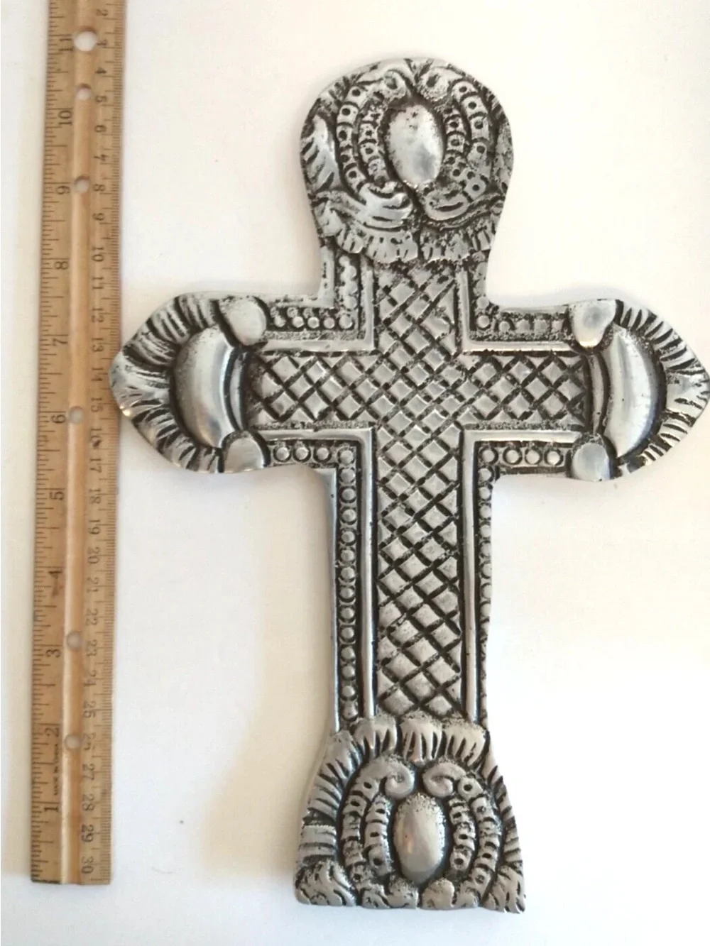 Vintage Pewter Silver Cross India  Wall Decor